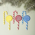 6-teiliges Set aus Zuckerstangen und Lolli-Anhängern in Rot, Blau und Gelb für Weihnachten - Bunte Süßigkeit Rot Gelb Blau