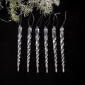Set of 6 clear acrylic icicle Christmas ornaments with spiral design and hanging strings - 8-inch Flowing Ice Bar Pendant 12pcs