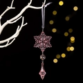 Pink snowflake crystal pendant with octagonal bead and drop charm for festive decor - Pink