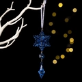 Blue acrylic snowflake pendant with octagonal bead and teardrop crystal for winter decor - Blue