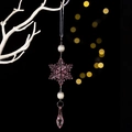 Colgante de copo de nieve rosa en acrílico con perlas blancas y cristal facetado - Rosa