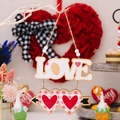 Valentine's wooden LOVE heart ornament with red plaid pattern and rustic twine hanger - LOVE Style