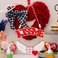 Valentine's wooden KISS ME hanging ornament with wings and checkered heart details - KISS ME Style
