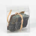 Campione di pietra minerale grezza grigio scuro in scatola trasparente con corda di canapa - Labradorite - Scatola Trasparente