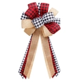 Lazo decorativo de Navidad en cuadros escoceses y arpillera para árbol festivo - Estilo de Cuadros Rojos y Negros + Arpillera Natural