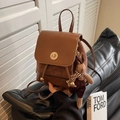 Vintage dark brown oil painting style leather backpack with golden lock and rabbit charm - Coffee