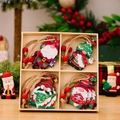 Christmas wooden dwarf pendant set in a red gift box with festive snowman patterns - Christmas Wooden 4-Grid Style A