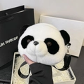 Cute panda plush crossbody bag with black adjustable strap in an elegant gift box set - Black