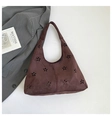 Deep brown suede tote bag with intricate laser-cut floral patterns and large capacity - Coffee