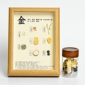 Natural crystal and botanical specimens in a wood frame with a glass vial for decor - Gold Element Set (Frame + Bottle)
