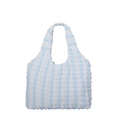 Blauw-wit gestreepte shopper met popcorntextuur en grote capaciteit voor dames - Blauw