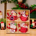 Ornements de sapin de Noël en bois en forme de tasses avec motifs festifs rouge et blanc - Style de Noël en Bois 4 Grilles E
