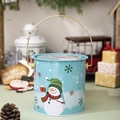 Secchiello natalizio blu con pupazzo di neve e manico per confezioni regalo festive - Stile Pupazzo di Neve Celeste (B)