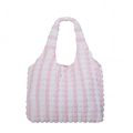 Roze en wit gestreepte tote bag van zachte geplooide stof met bubbeltextuur - Roze