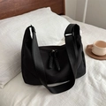 Large black nylon hobo bag with adjustable wide strap and unique braided zipper pullers - Black