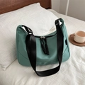 Light blue nylon crescent hobo shoulder bag with black adjustable strap for daily commute - Green