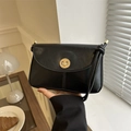 Bolso bandolera retro de cuero negro para mujer con cierre de rosca dorado - Negro