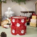 Boîte de Noël rouge en métal avec motifs Père Noël et poignée dorée pour cadeau - Style Visages Père Noël Multiples Rouge (F)