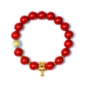 Rotes Cinnabarit-Sternzeichen-Armband mit goldenem Ochsen-Anhänger und Glöckchen - Kuh