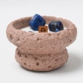 Pink crater-shaped Libra zodiac scented candle with blue gemstones and wood wick - Libra