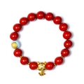 Zinnober-Perlenarmband mit goldenem Sternzeichen-Tiger und blauem Glückswolken-Anhänger - Tiger