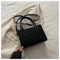 Detail of black crossbody bag featuring mixed textures and gold Fashion & Bags logo - Black