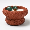 Aries themed soy candle in brown terracotta jar with green crystals and wood wick - Aries