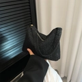 Funkelnde schwarze Hobo-Tasche mit Strasssteinen und Metallreißverschluss oben - Schwarz