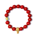 Traditional cinnabar beaded bracelet with golden zodiac pig charm and red beads - Snake
