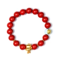 Red cinnabar zodiac ox bracelet with gold charm and blue bead for luck and prosperity - Horse