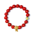 Red cinnabar bead bracelet with a gold zodiac sheep charm and blue accent bead - Sheep