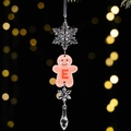 Acrylic Christmas pendant featuring a gingerbread man with red letter E and crystal drops - Gingerbread Man Icy Pendant Style E
