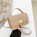 Chic beige quilted square bag with gold heart clasp and chain handle detail - Khaki