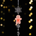 Clear acrylic snowflake and gingerbread man ornament with letter H and teardrop crystal - Gingerbread Man Icy Pendant Style H