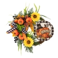 Corona de Acción de Gracias con calabazas, girasoles, hojas de membrillo y cartel festivo - Guirnalda de Calabaza de Acción de Gracias