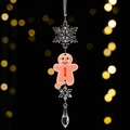 Acrylic gingerbread man and snowflake ornament with clear crystal teardrop pendant - Gingerbread Man Icy Pendant Style I