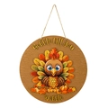 Targa porta in legno per Thanksgiving con tacchino, foglie d'acero e testo Gobble til Wobble - Stile Tacchino del Ringraziamento