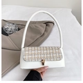 Borsa a mano bianca in ecopelle con patta in tweed dorato e chiusura in oro - Bianco