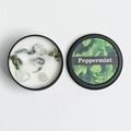Peppermint scented soy wax candle in black tin with dried leaves and crystals - Peppermint