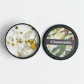 Chamomile scented soy candle in black tin with dried flowers and crystal stones - Chamomile