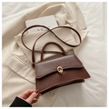 Bolso de mano minimalista marrón oscuro con cierre dorado y correa de hombro - café