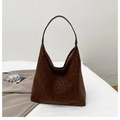 Dunkelbraune Hobo-Tasche mit Leopardenmuster und weichem Wildleder-Effekt - Kaffeebraun