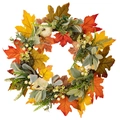 Ghirlanda del raccolto autunnale con zucche bianche e foglie d'acero per porta d'ingresso - Ghirlanda di Acero con Zucca Bianca da 45cm