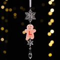 Clear acrylic Christmas ornament with wooden gingerbread man letter L and snowflake drops - Gingerbread Man Icy Pendant Style L