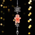 Clear acrylic Christmas pendant featuring gingerbread man with red letter N and snowflake - Gingerbread Man Icy Pendant Style N
