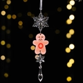 Acrylic gingerbread man ornament with transparent snowflake and faceted crystal teardrop - Gingerbread Man Icy Pendant Style O