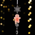 Acrylic Christmas pendant with snowflake gingerbread man letter Q and crystal teardrop charm - Gingerbread Man Icy Pendant Style Q