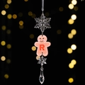 Gingerbread man letter R ornament with acrylic snowflake and crystal water drop charm - Gingerbread Man Icy Pendant Style R