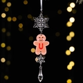 Acrylic Christmas pendant featuring gingerbread man letter U and snowflake crystal decor - Gingerbread Man Icy Pendant Style U