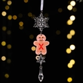 Clear acrylic gingerbread man ornament with letter X and snowflake crystal drops - Gingerbread Man Icy Pendant Style X